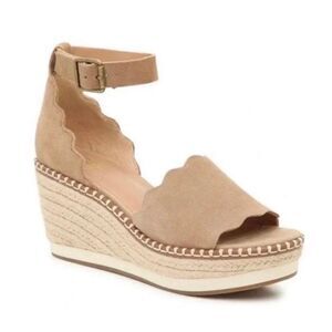 CROWN VINTAGE Daffodil Espadrille Platform Wedge Sandal Heel Tan Suede Size 10